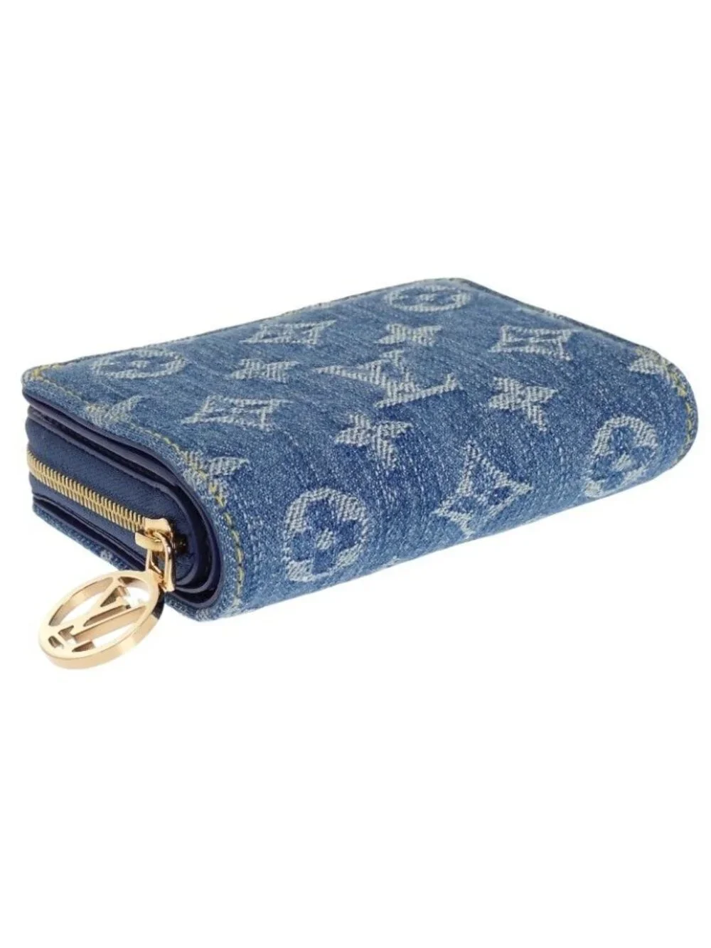 Louis Vuitton Portefeuille Lou Bifold Wallet Monogram Denim Blue Gold Included